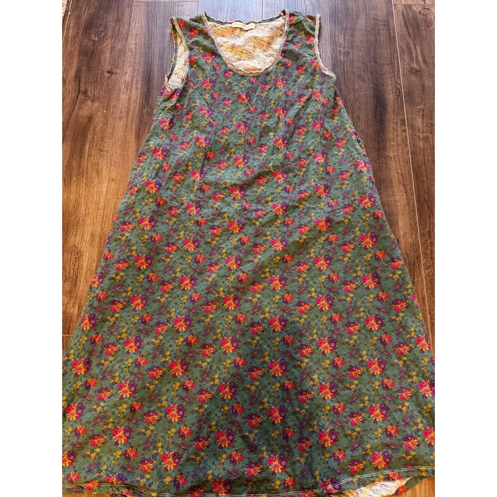 Natural Life Maxi Dress L Green Floral Boho Sleeveless Cottagecore Casual
